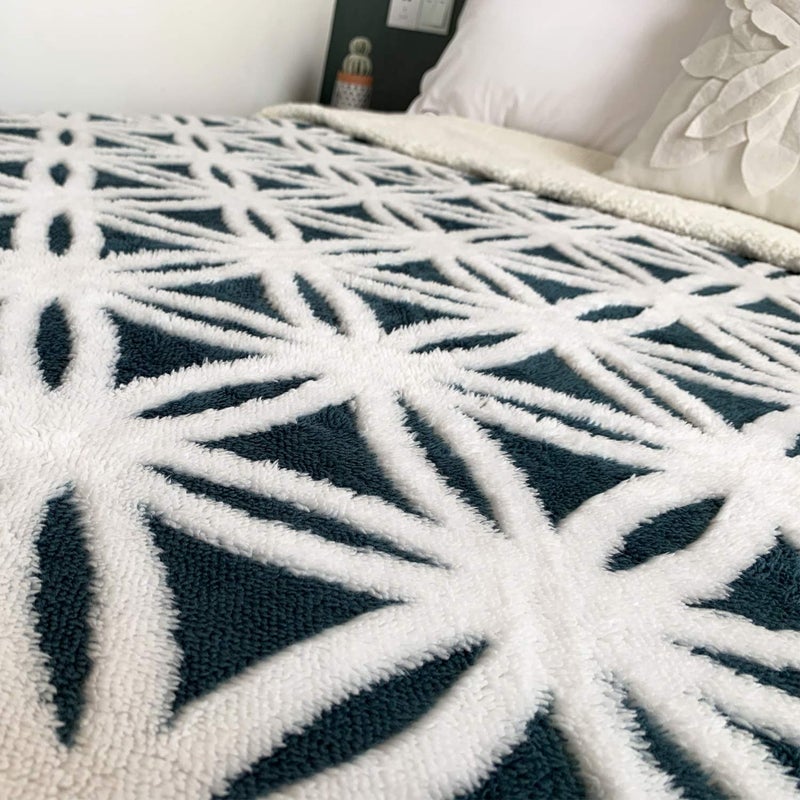 LOMAO بطانية لومياء شيربا من الفليس، بطانية ناعمة ومريحة، بطانية مزدوجة الجوانب للكنبة أو السرير (كحلي، 60''x80'') - Image 5